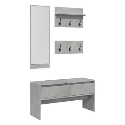 (concrete grey) vidaXL Hallway Furniture Set Piece Shoe Bench Coat Hanger Engineered Wood