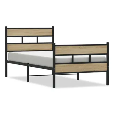 vidaXL Metal Bed Frame without Mattress Home Bed Base Sonoma Oak 100x200 cm