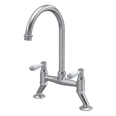 Traditional Bridge Mixer Kitchen Tap with Lever Handles - Brushed Nickel