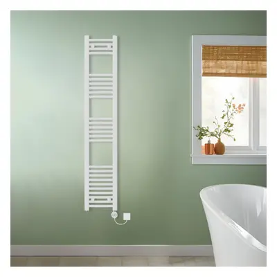 (White, 1600x300mm) NRG Prefilled Thermostatic Electric Curved Heated Towel Rail Radiator