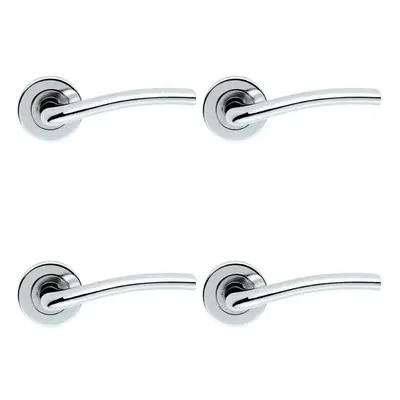 4x PAIR Raised Lever with Smooth Edges Concealed Fix Round Rose Polished Chrome