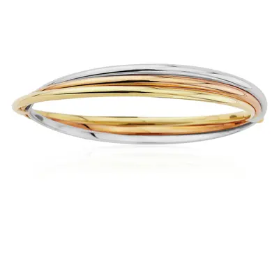 Jewelco London 9ct Tri-Colour Gold Russian Wedding Style Bangle Bracelet - BNNR02444