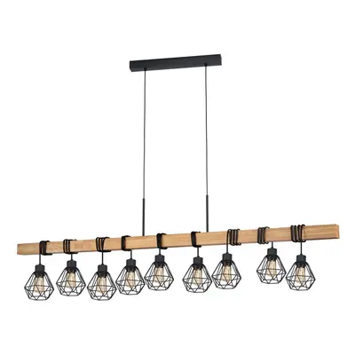 Hanging Ceiling Pendant Light Black Cage & Wood 9x E27 Dining Table Multi Lamp