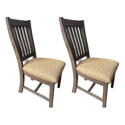 Pine Kitchen Dining Chairs Padded Fabric Seat Assembled Slat Back Brown