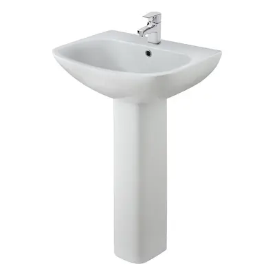 Soft Square Tap Hole Bathroom Basin Sink & Full Pedestal - 545mm