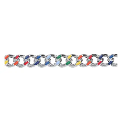 Jewelco London Ladies Rhodium Plated Sterling Silver Rainbow Enamel Hollow Curb Link Chain Brace