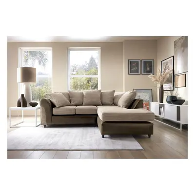 (Brown, Right Facing) Harvey Cord Fabric Corner Sofa