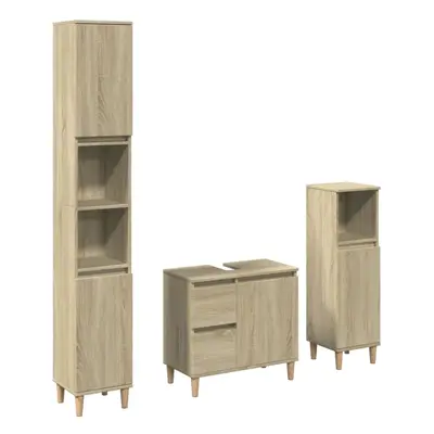 vidaXL Bathroom Furniture Set Piece Sink Cabinet Sonoma Oak Engineered Wood