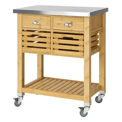 SoBuyÂ® FKW40-N, Bamboo Kitchen Storage Trolley with Stainless Steel Worktop