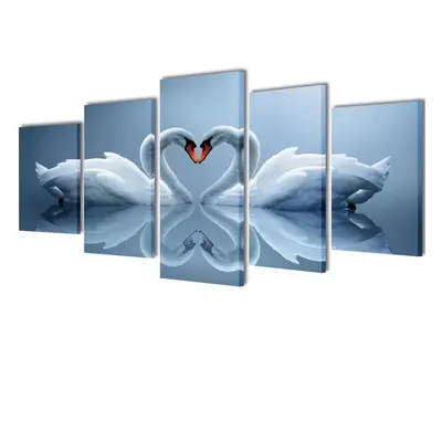 vidaXL Canvas Wall Print Set Swan 200x100cm Home Artwork Picture Sketches