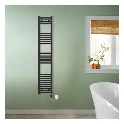 (Black, 1600x300mm) NRG Prefilled Thermostatic Electric Curved Heated Towel Rail Radiator