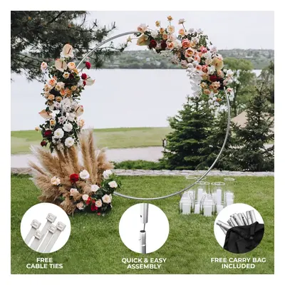 Wedding Moongate Silver Arch Round Frame Standing Flowers Balloon Decoration 200cm