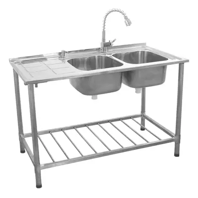 (Left Hand Drainer) KuKoo Catering Sink | Double Bowl Stainless Steel Commercial Sink