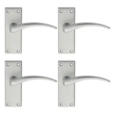 4x PAIR Slim Arched Door Handle on Latch Backplate x 43mm Satin Chrome