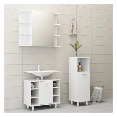 vidaXL Bathroom Furniture Set Piece High Gloss White Engineered Wood Mirror