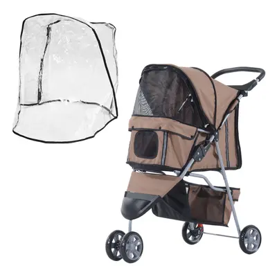 PawHut Dog Stroller W/ Cover, Folding Cat Pram Dog Pushchair for XS Dogs Brown