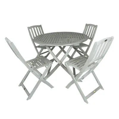 Charles Bentley FSC Acacia White Washed Wooden Outdoor Garden Patio Dining Set - Table with Chai