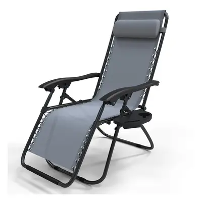 VOUNOT Zero Gravity Chairs, Garden Sun Loungers with Cup and Phone Holder, Grey