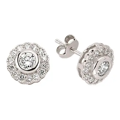 Jewelco London Ladies Sterling Silver Cubic Zirconia Halo Stud Earrings - GVE393