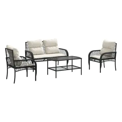 vidaXL Garden Sofa Set Piece with Cushions Outdoor Sofa Black Poly Rattan