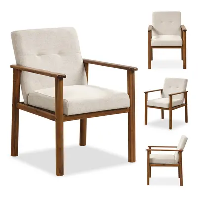 Modern Armchair Linen Fabric Leisure Accent Chair w/Rubber Wood Legs