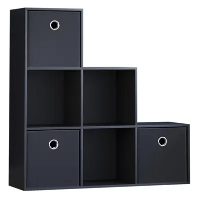 (Black, Black) Durham Cube Staircase Shelf Basket Drawers