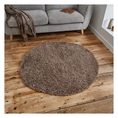 Vista Circular Shaggy Round Rugs Beige Powerloomed Plain Mats 133x133cm