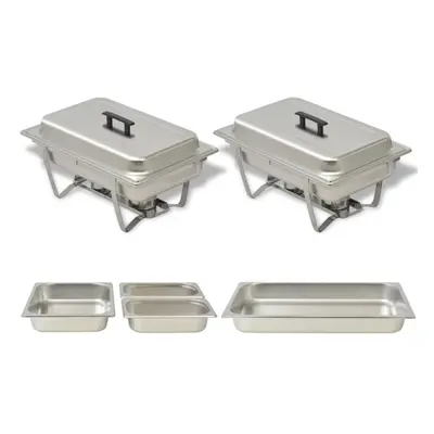 vidaXL pcs Chafing Dish Set Stainless Steel Lid Food Water Pan Stand Burner