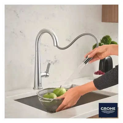 GROHE Veletto Pull-Out Tap C-Spout Dual Spray, 360Â° Swivel Area