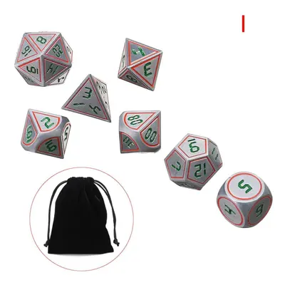 () 7Pcs Double Color Polyhedral Metal Game Dices Kit Children Digital Education Number Entertian