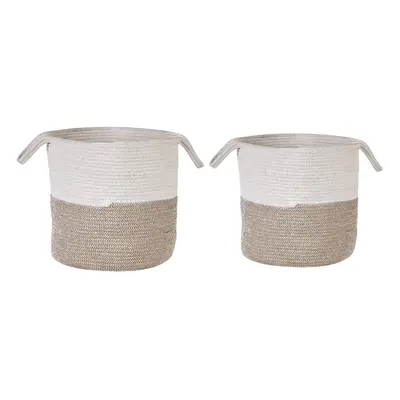 Set of Cotton Baskets White and Beige PAZHA