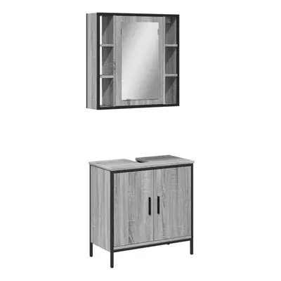 (grey sonoma) vidaXL Bathroom Furniture Set Piece Mirror Cabinet Black Engineered Wood