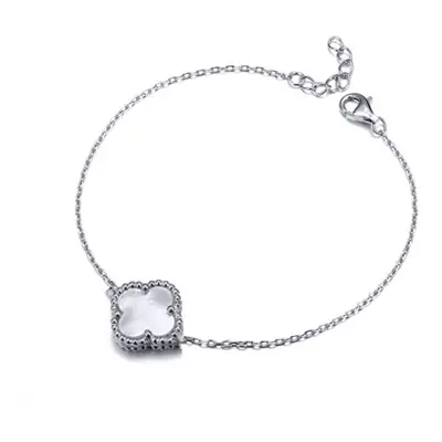 Jewelco London Silver Clover Mother of Pearl Lucky Charm Chain Bracelet 7-8.5" - ABB238