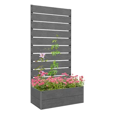 Outsunny Raised Garden Bed with Trellis and Drainage Hole, Planter Box Grey