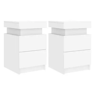 (white, pcs) vidaXL Bedside Cabinets with LED Lights Nightstand Bed Cabinet Side Table