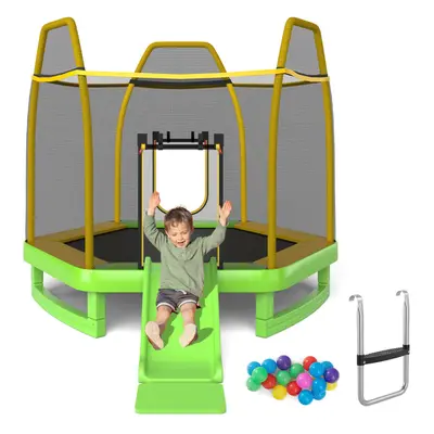 7FT Kids Trampoline Toddler Fitness Jumper Safety & Enclosure w/ Slide