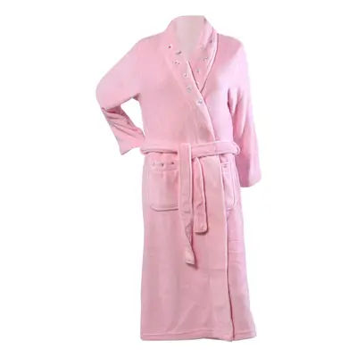 (Pink, Medium - UK 12/14) Slenderella Ladies Fleece Shawl Collar Floral Embroidery Dressing Gown