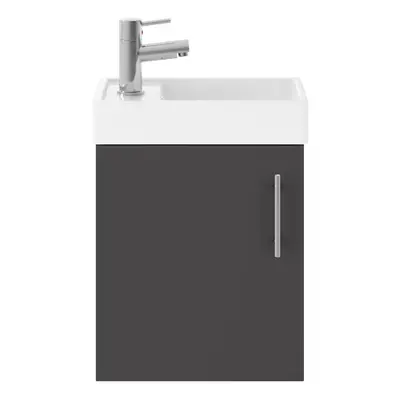 Cloakroom Wall Hung Door Vanity Unit with Basin, 400mm - Gloss Grey