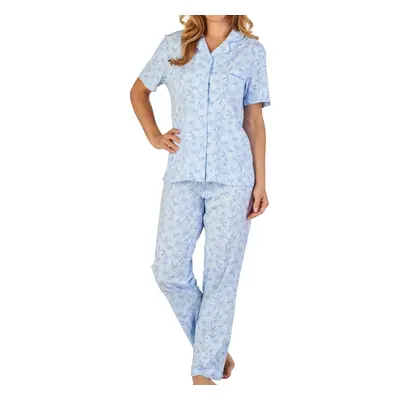 (Blue, UK 24/26) Slenderella Ladies Floral Meadow Jersey Cotton Pyjamas