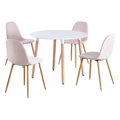 (White Table & Pink Velvet Chairs) Charles Jacobs Round Dinner Table & Chair Seat Circular Scand