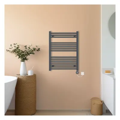 (Anthracite, 800x600mm) NRG Prefilled Thermostatic Electric Straight Heated Towel Rail Radiator