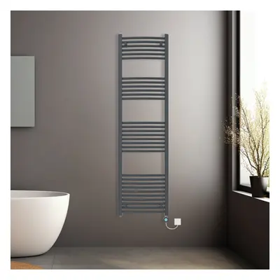 (Anthracite, 1800x500mm) Pre-filled Electric Curved Heated Towel Rail Radiator Thermostatic