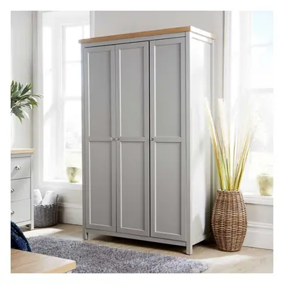 Wardrobe Grey Oak Door Two Tone Wooden Hanging Rail Storage Shelves