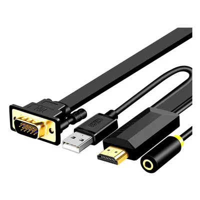 (2M) Golden Platted Interface HDMI to VGA Aux 3.5mm USB Power Adapter