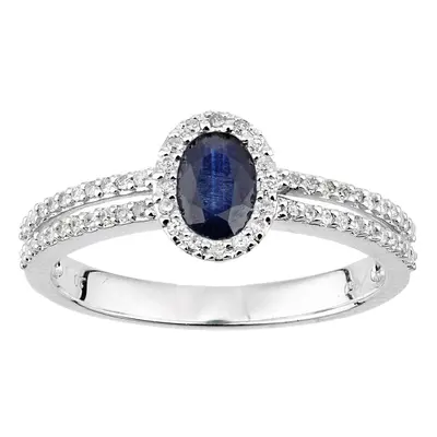 (J) Jewelco London 18ct White Gold Oval Sapphire and Diamond Halo Ring