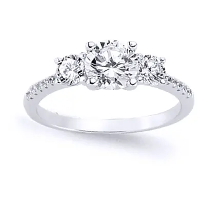 (N) Jewelco London Ladies Rhodium Plated Sterling Silver Cubic Zirconia Solitaire Engagement Rin