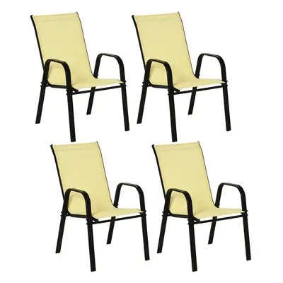 Outsunny Set of Garden Dining Chair Set Outdoor w/ High Back Armrest Beige