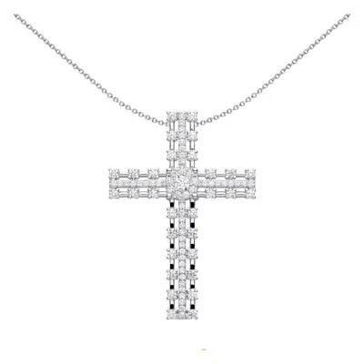 Jewelco London Unisex Rhodium Plated Sterling Silver CZ Station Outline Eternity Cluster Cross P