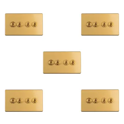 5 PACK Gang Quad Retro Toggle Light Switch SCREWLESS SATIN BRASS 10A Way