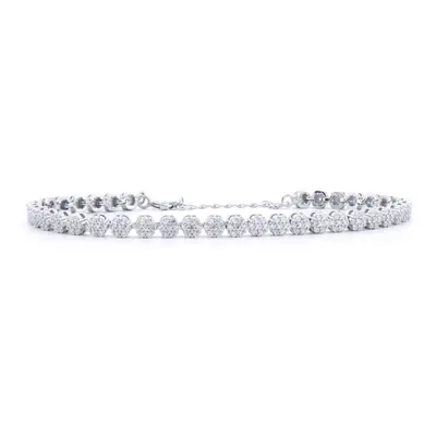 Jewelco London Rhodium Silver Round CZ Daisy Cluster Tennis Bracelet - ABB219